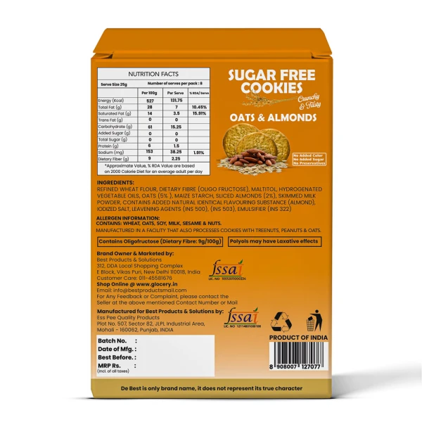 De Best Sugar Free Oats & Almonds Cookies 200g