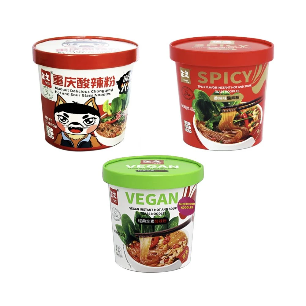 Delicious Chongqing, Spicy and Vegan Instant Hot & Sour Sweet Potato Glass Noodles (Pack of 3)