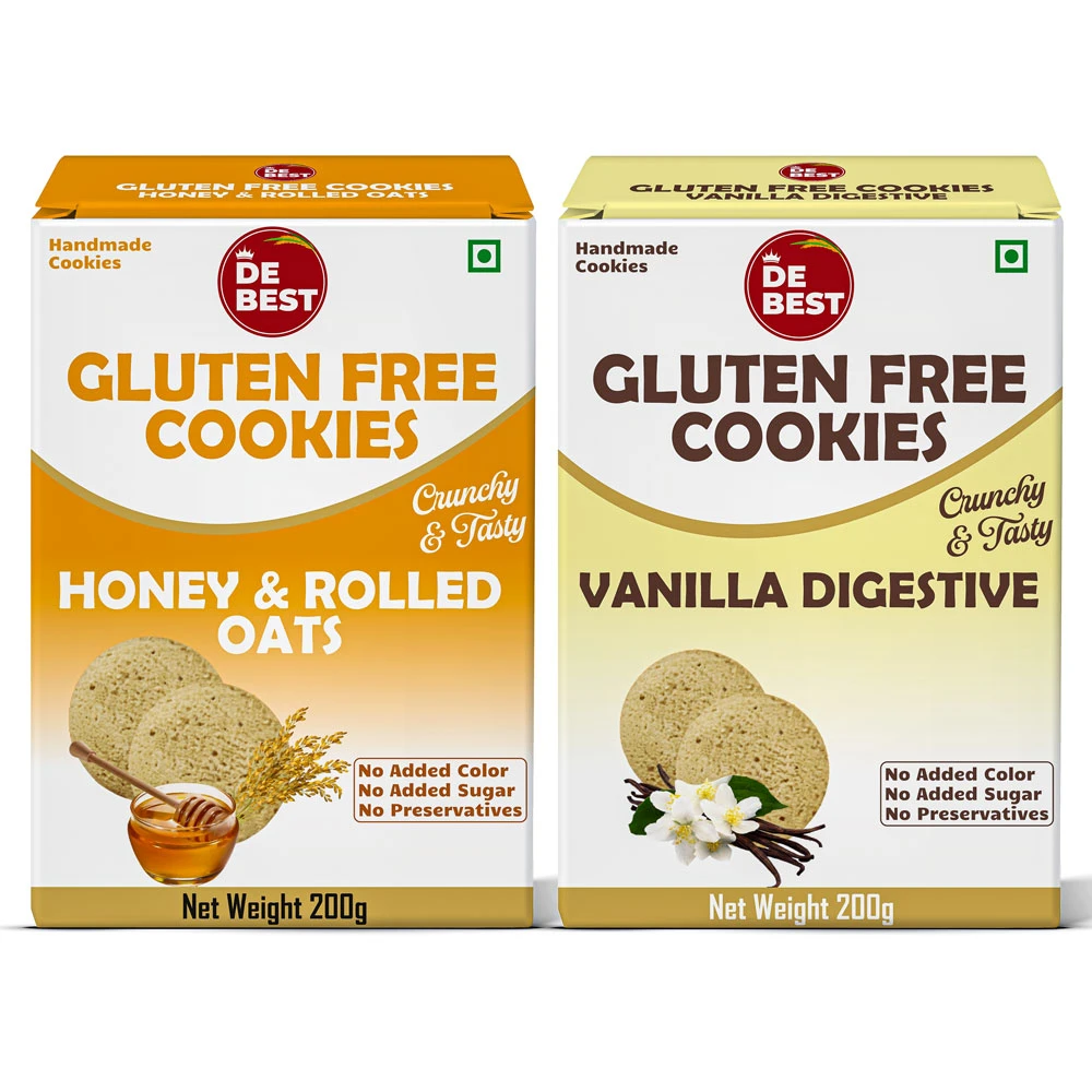 Debest Gluten Free Vanilla Digestive And Honey & Rolled Oats Cookies (Pack of 2 )