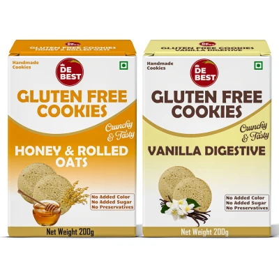 Debest Gluten Free Vanilla Digestive And Honey & Rolled Oats Cookies (Pack of 2 )