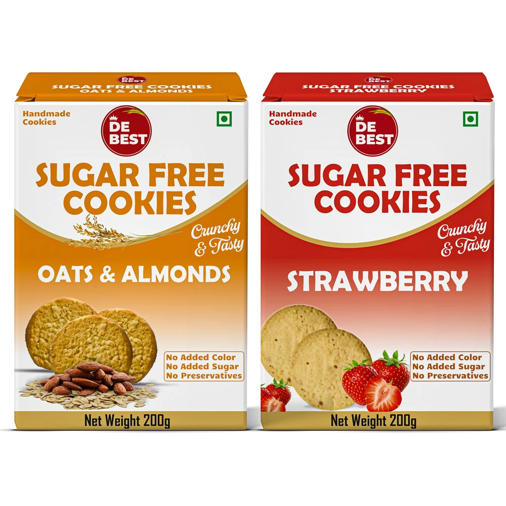 De Best Sugar Free Oats & Almonds And Strawberry Cookies (Pack of 2)